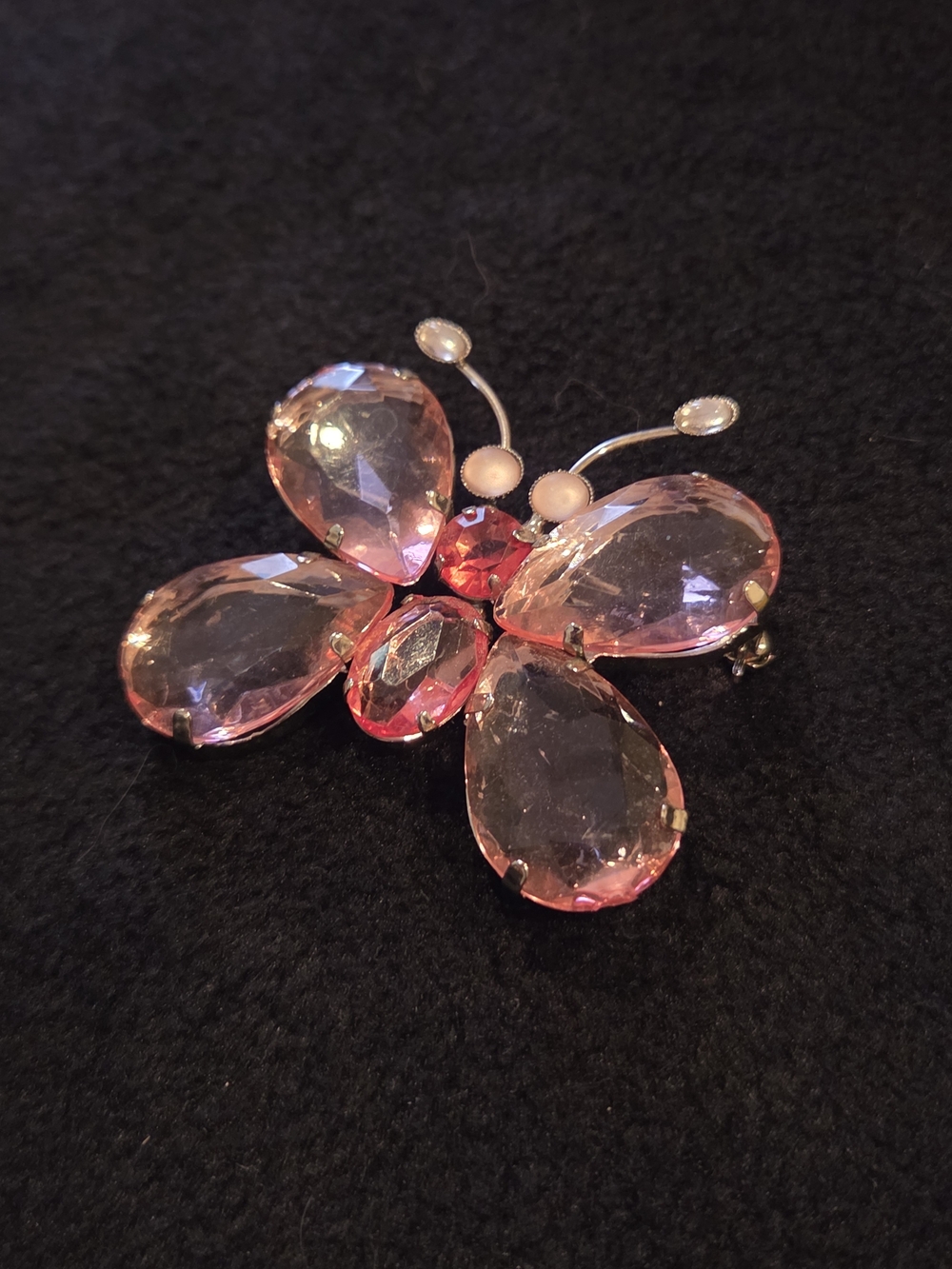 Pink Vintage Crystal Acryllic Butterfly Brooch - Feminine Sparkle